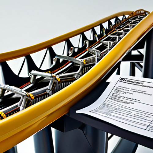 Home 4 **A rollercoaster symbolizing the ups and downs of crypto investments, with a German tax form looming in the background. Focus on the feeling of uncertainty and complexity.**