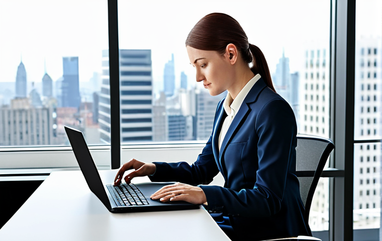 **
"A businesswoman in a modern office setting, working on a laptop. She is wearing a modest business suit, fully clothed and professional attire. The office is bright and clean, with a view of the city skyline. Safe for work, perfect anatomy, natural pose, professional photography, high quality, appropriate content."
**