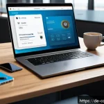 암호화폐 지갑 보안 관련 최신 동향 - A modern, sleek digital workspace showing a German professional using multi-factor authentication on...